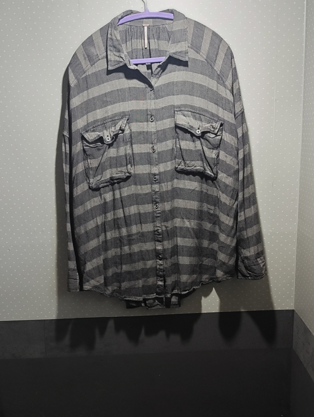 Free People Oversized Button Down Plaid Shirt L